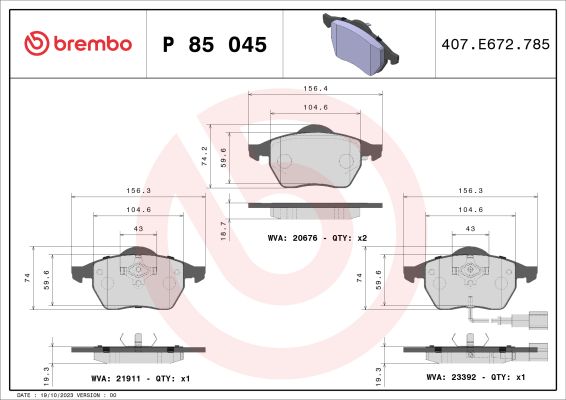 A.B.S. P 85 045 BREMBO Bremsbelagsatz, Scheibenbremse
